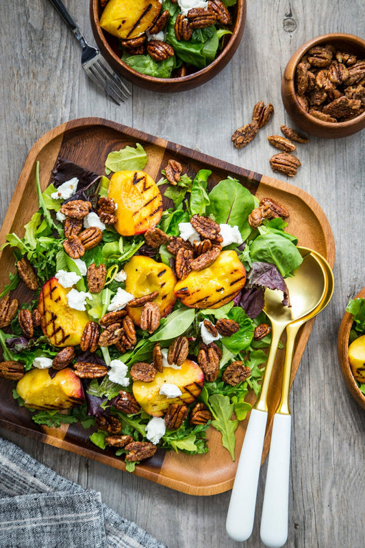 Spiced Pecan Grilled Peach Salad with Goat Cheese