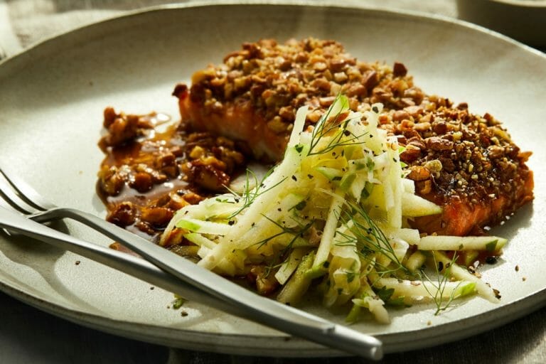 Pecan Crusted Salmon with Apple Slaw