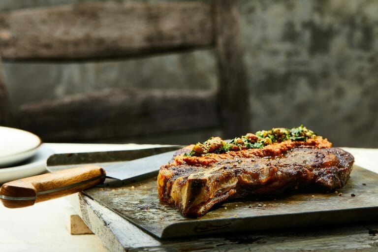 Rib-Eye Pecan Red Pepper Sauce