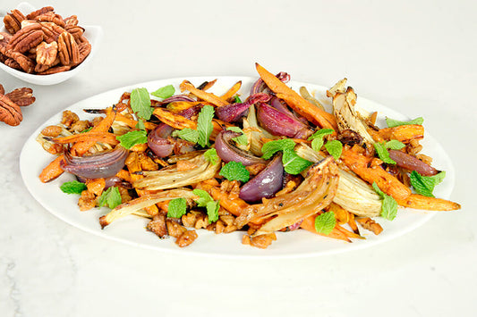 Roasted Carrots and Red Onions with Pecans, Fennel and Mint 🌱