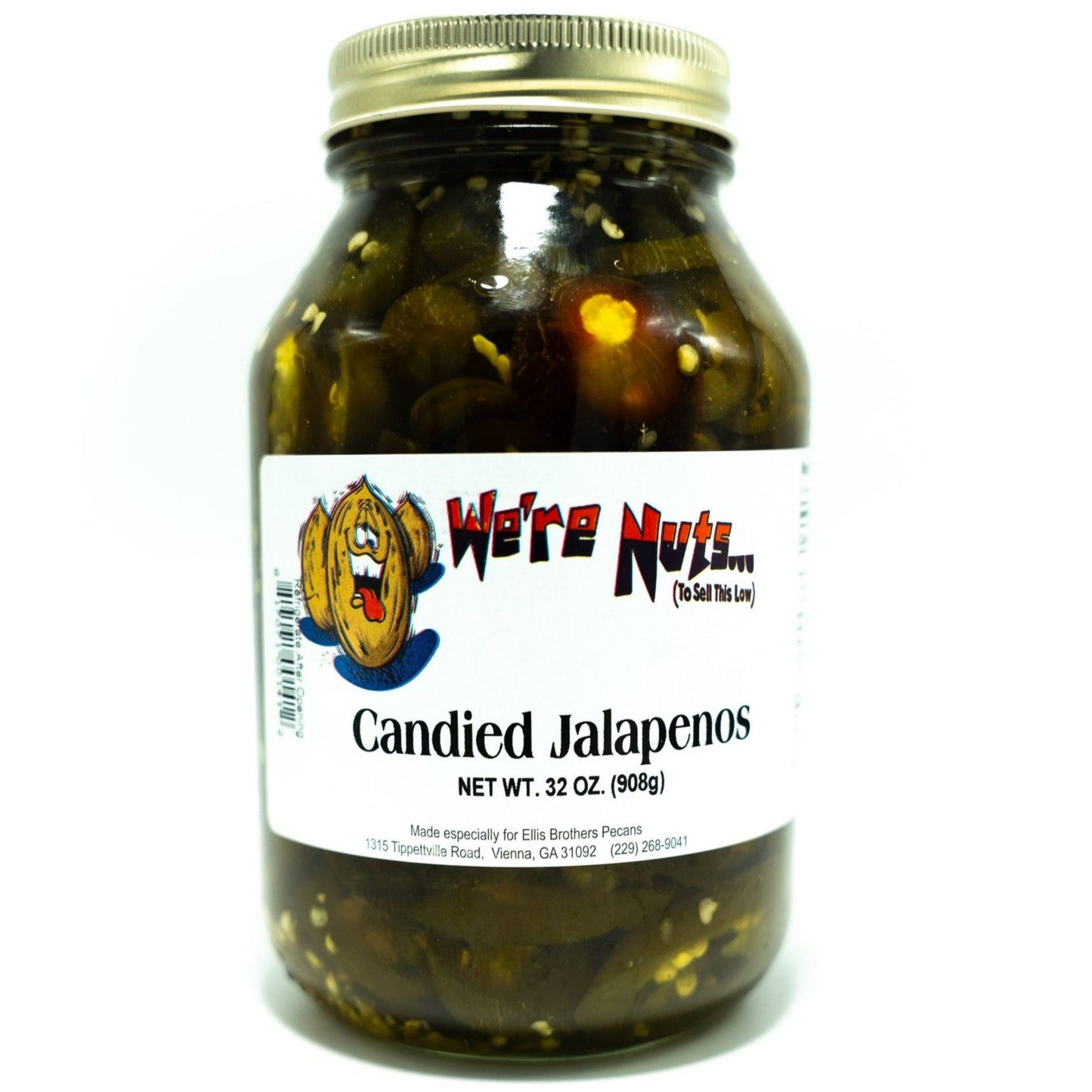 Ellis Bros. Pecans candied jalapenos in glass jar